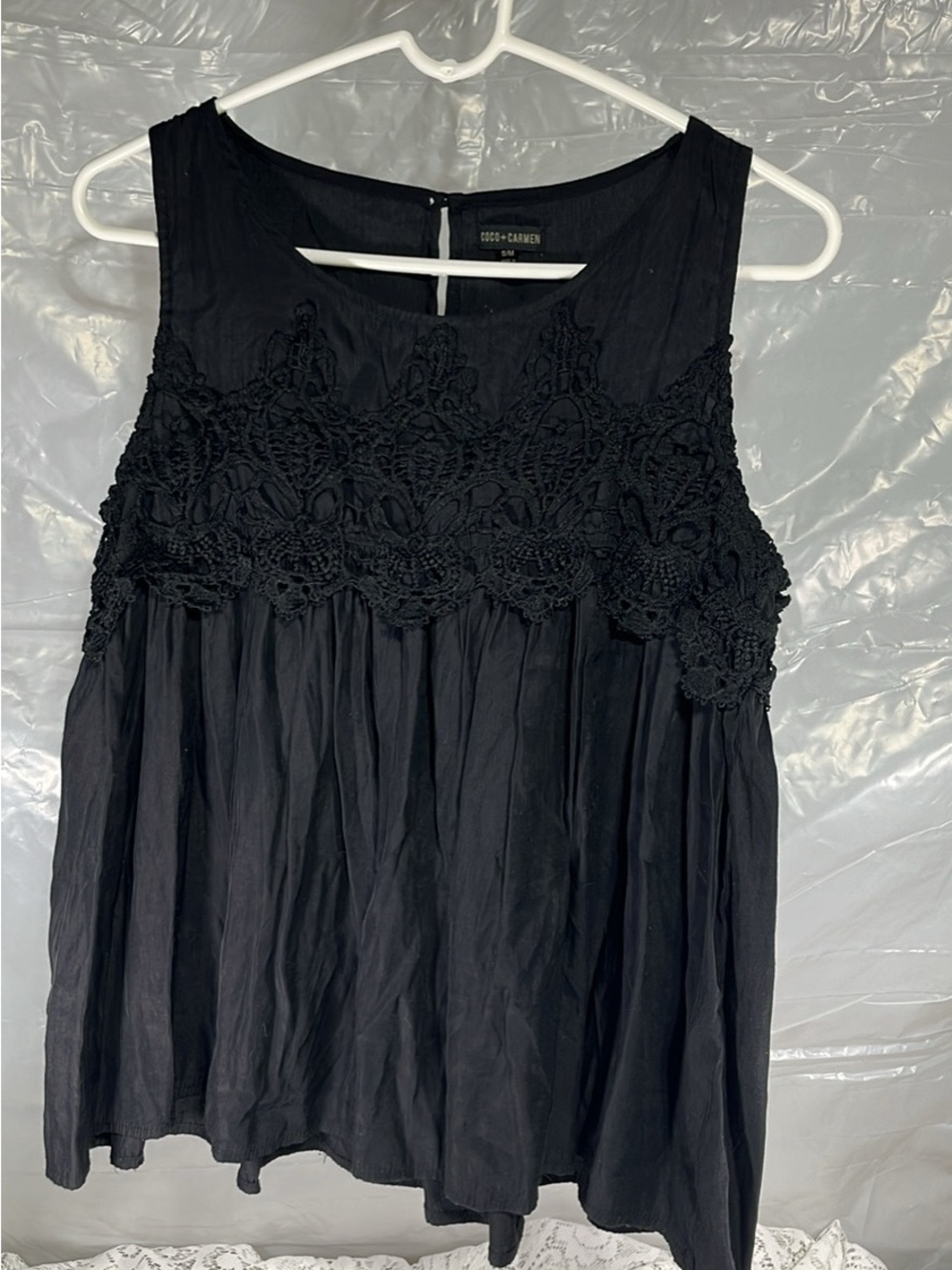Boohoo Black Crochet Yoke Sleeveless Camisole